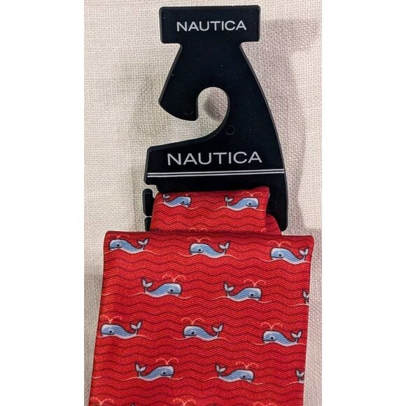 Nautica Whale Tie Red Preppy Pattern Graphic Nerd Nautical Necktie Fun 58" x 3" - Picture 13 of 14